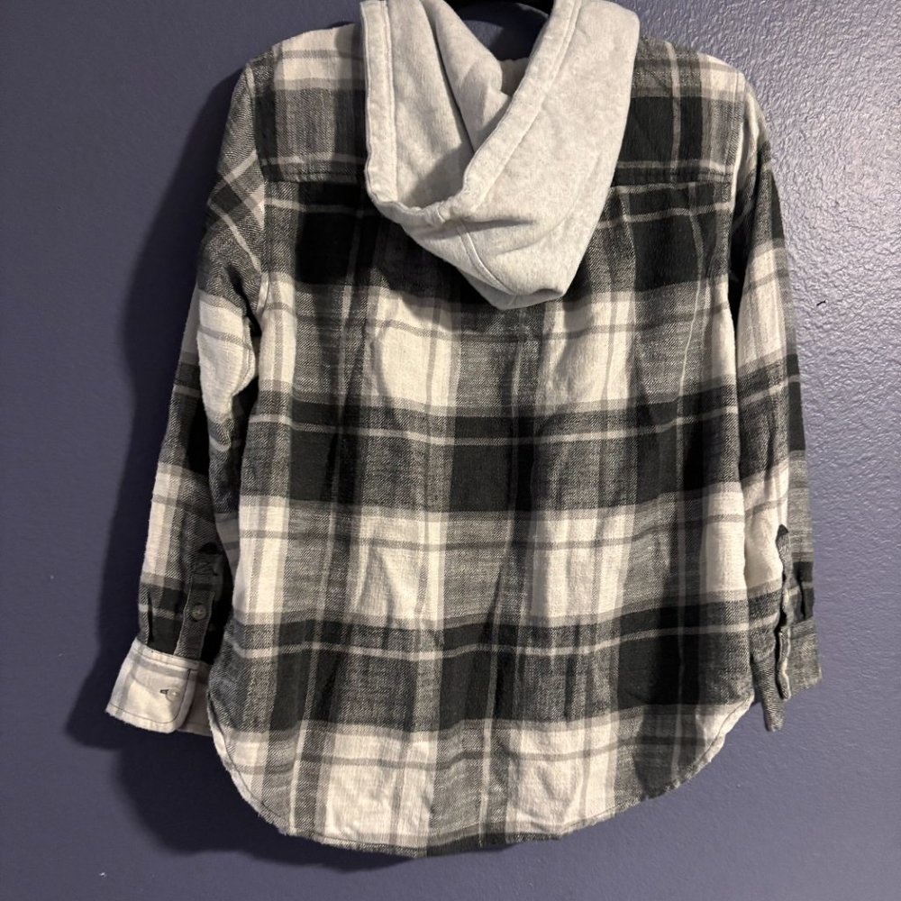 American Eagle Plaid Button Down Flannel Hoodie - image 5
